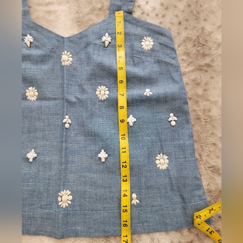 J. Crew Chambray Embellished Tie Shoulder Top, XS - Picture 11 of 13